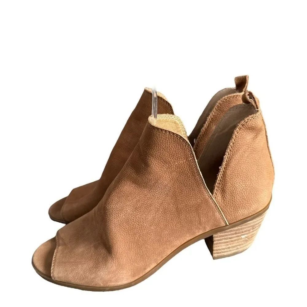 Lucky Brand Womens LK Barren Heeled Booties Brown Leather Open Toe 8.5 - Picture 5 of 11